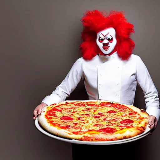 Image similar to clown pizza, clowcore, michelin star food, clowncore funohuse, photo by annie leibowitz