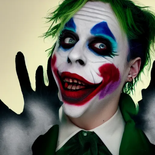 Image similar to billie eilish as a joker 4k