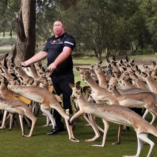 Prompt: typical Australian darts player leading an army of kangaroos into battle