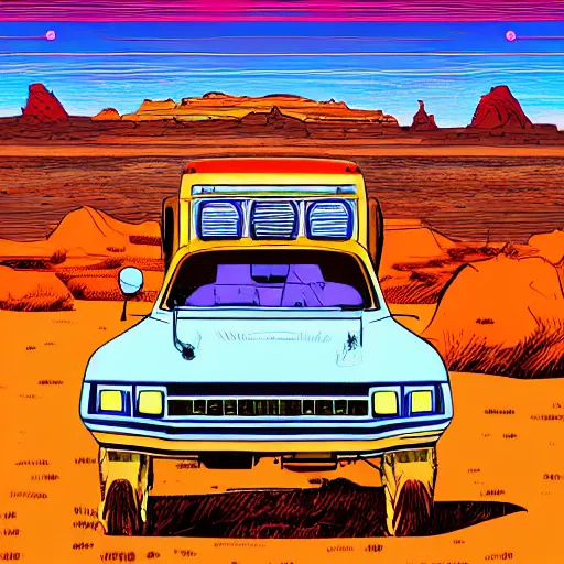 Prompt: !dream Utah desert Highway, retro, desert highway, retro colors, bold colors, drawn by Arthur Adams, 8k, digital art, artstation