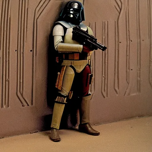 Prompt: bounty hunter standing against the wall in Mos eisley cantina, scen from star wars H 700