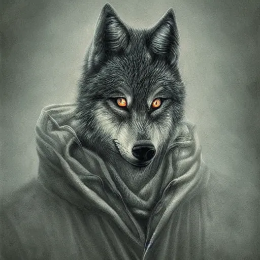Prompt: Wolf as a painter, artwork by Antón Semenov,