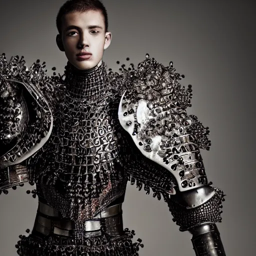 Prompt: a portrait of a beautiful young male wearing an alexander mcqueen armor made of virus, photographed by andrew thomas huang, artistic