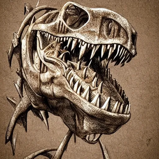 Image similar to anatomy of a t-rex made out of rusty gear, !pencil sketch!, digital art, award-winning