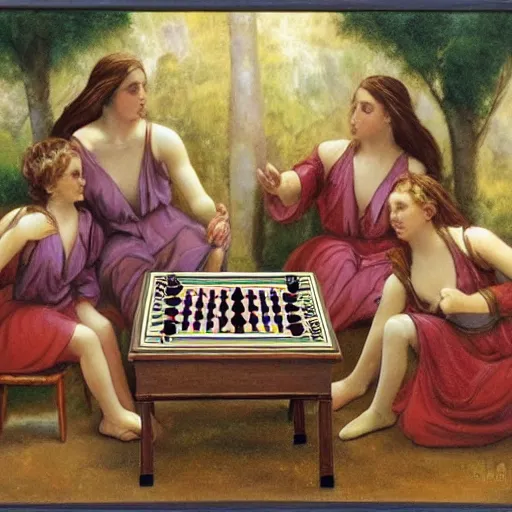 Prompt: angels playing backgammon