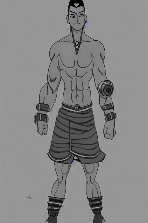 Image similar to Sokka of the Water Tribe, jacked body builder gigachad, greyscale 🎨🖌️