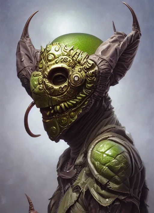 Prompt: avocado mf doom devil eyes, avocado skin. intricate, elegant, highly detailed, centered, digital painting, artstation, concept art, smooth, sharp focus, illustration, artgerm, tomasz alen kopera, peter mohrbacher, donato giancola, joseph christian leyendecker, wlop, frank frazetta