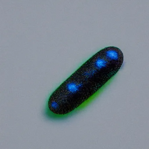 Prompt: studio photograph of a matte gray catterpillar with a neon blue head