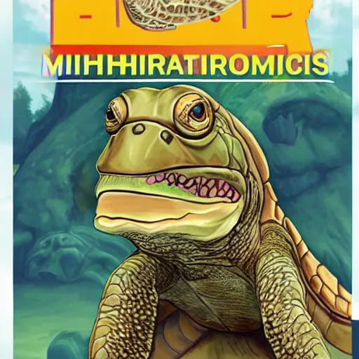 Prompt: animorphs book of mitch mcconnell turning into a turtle, book cover