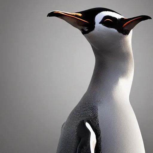 Image similar to a penguin body, a giraffe neck, hyperdetailed mix, photomanipulation