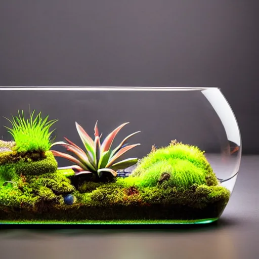 Image similar to moss terrarium, product photo, high quality, 4 k, beautiful design, innovative