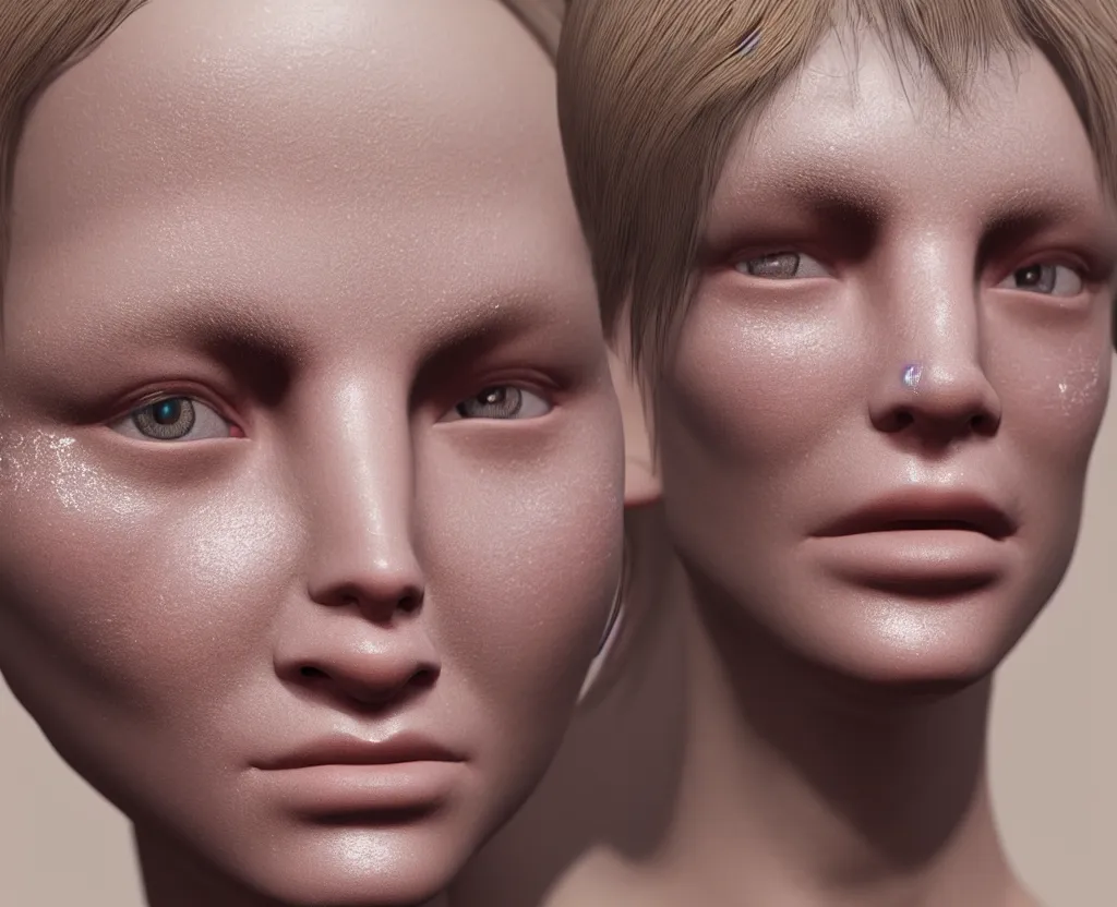 Image similar to realistic skin rendering with pores and flexible skin, hyperrealistic rendering, photorealism, octane, redshift