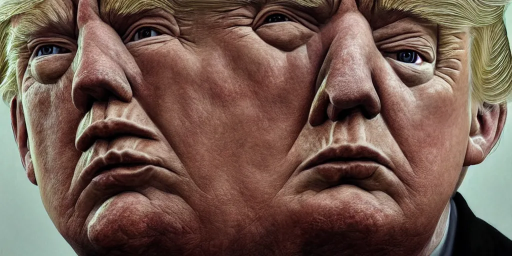 Prompt: hyperrealistic mixed media painting of Trump as a Geiranger, Norvège, stunning 3d render inspired art by P. Craig Russell and Barry Windsor-Smith + perfect facial symmetry + dim volumetric lighting, head and shoulders, serious expression, 8k octane beautifully detailed render, post-processing, extremely hyperdetailed, intricate, epic composition, grim yet sparkling atmosphere, cinematic lighting + masterpiece, trending on artstation, very detailed, masterpiece, stunning