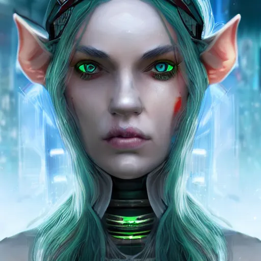 Image similar to portrait of a beautiful elf in a cyberpunk style, futuristic, digital art, highly-detailed artstation cgsociety masterpiece