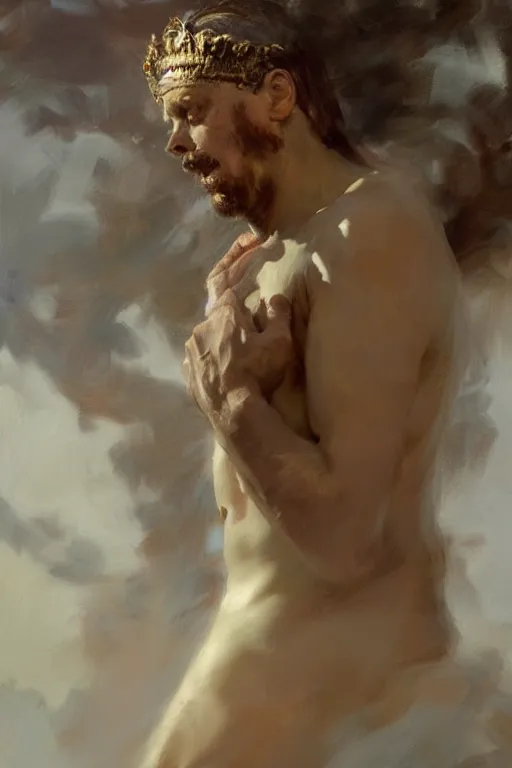 Image similar to beautiful detailed expressive impressionistic oil painting portrait of ancient roman god emperor steve buscemi levitating in angelic pose wearing the civic crown, art by anders zorn, wonderful masterpiece by greg rutkowski, expressive brush strokes, beautiful cinematic light, american romanticism by greg manchess, jessica rossier