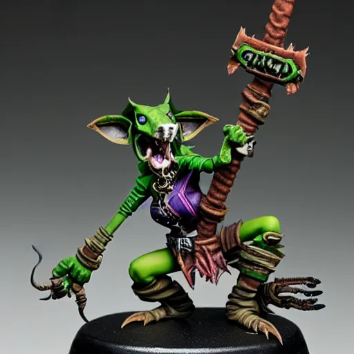 Prompt: photo of a female skaven from warhammer, warhammer model, figurine, highly detailed, sharp focus, front lightning,