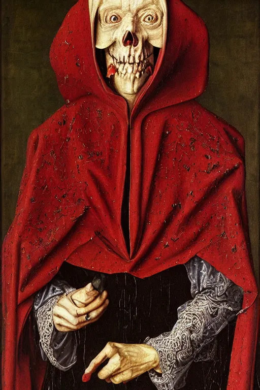 Image similar to portrait of ainz ooal gown, oil painting by jan van eyck, northern renaissance art, oil on canvas, wet - on - wet technique, realistic, expressive emotions, intricate textures, illusionistic detail