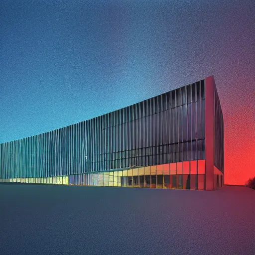 Image similar to Big atom research science building by Beeple, high res, award winning