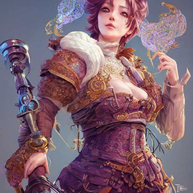 Image similar to the portrait of neutral good colorful female cleric bard as absurdly beautiful, gorgeous, elegant, young gravure idol, an ultrafine hyperdetailed illustration by kim jung gi, irakli nadar, intricate linework, sharp focus, bright colors, octopath traveler, final fantasy, unreal engine 5 highly rendered, global illumination, radiant light, detailed and intricate environment