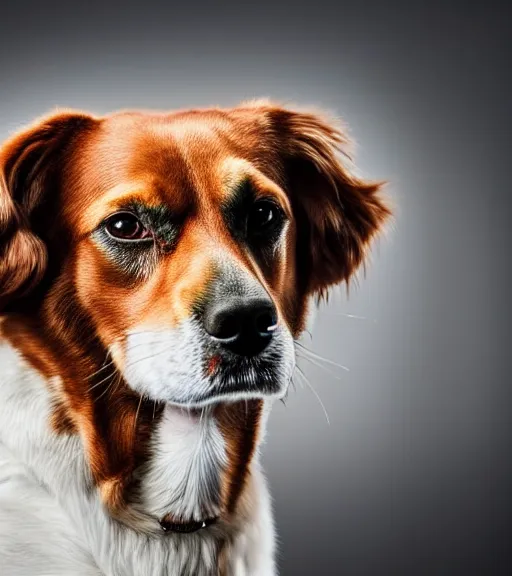 Image similar to high quality colored portrait of a dog that looks like albert einstein, professional lighting, high detail, dslr, 8 k