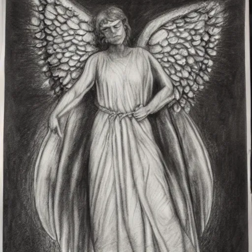 Prompt: a detailed charcoal and graphite drawing of an angel by claude weißbuch, detailed