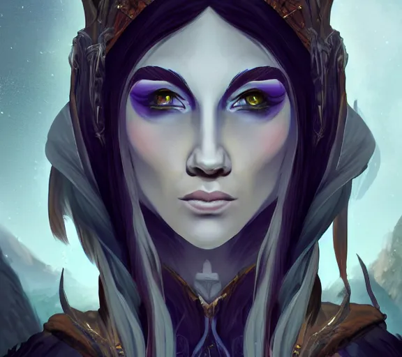 Image similar to Portrait of a powerful Elven Mage from a computer role-playing game in the style of Icewind Dale; masterpiece; trending on artstation; f/1.4; 90mm