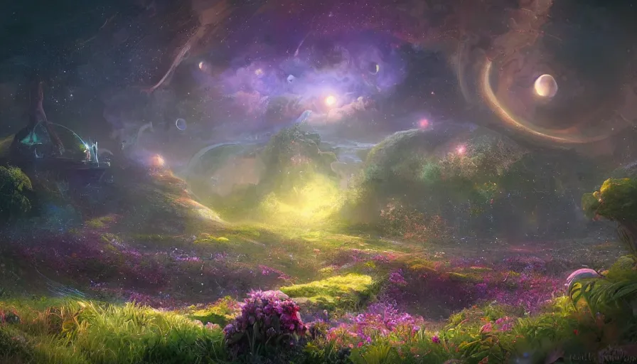 Image similar to the garden at the end of the universe, trippy, jessica rossier, art station