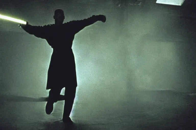 Prompt: will smith as a character from the matrix, cinematic, movie still, dramatic lighting, matrix code,!! by bill henson!!