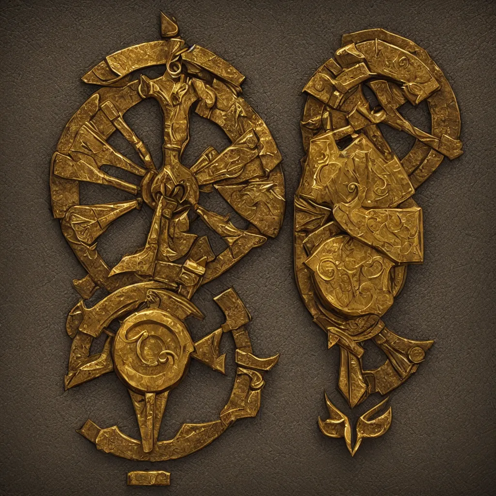 Image similar to symbol of a thieves guild on a secret door, embossed in gold, realistic, trending on artstation, unreal engine