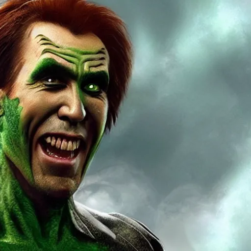 Image similar to Nicolas Cage as the Green Goblin