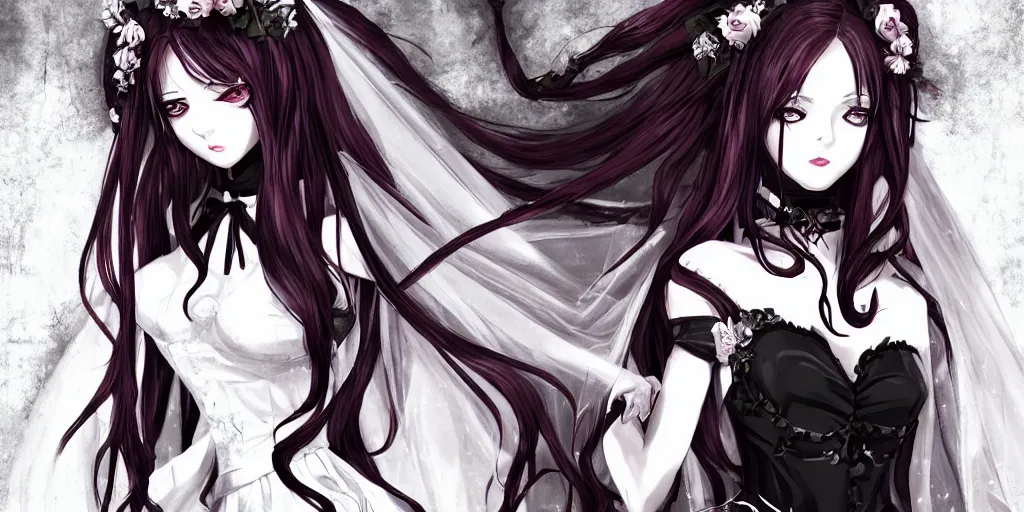 Image similar to vampire bride, full body portrait, anime aesthetic, cinematic, dramatic, ominous, symmetrical