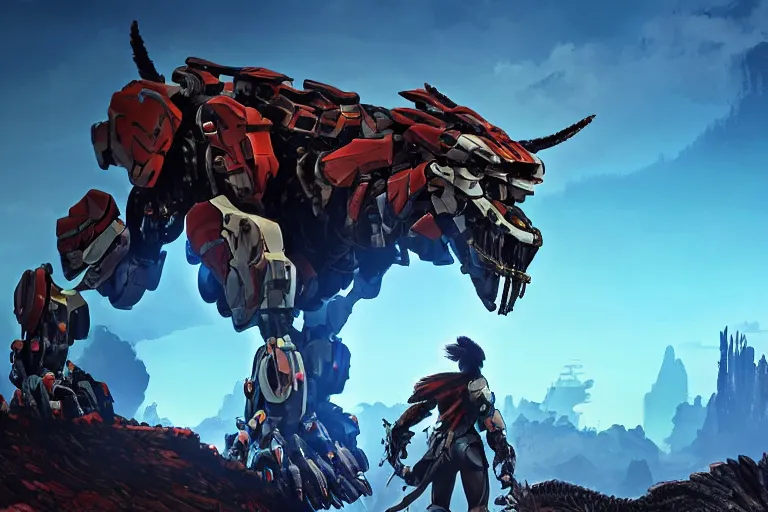 Image similar to strider machine mecha animal beast robot of horizon forbidden west horizon zero dawn bioluminiscence global illumination ray tracing hdr fanart arstation by sung choi and eric pfeiffer and gabriel garza and casper konefal