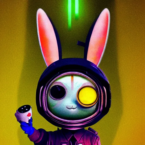 Image similar to super cute cyberpunk bunny, a carrot, pixar, zootopia, cgi, blade runner. trending on artstation