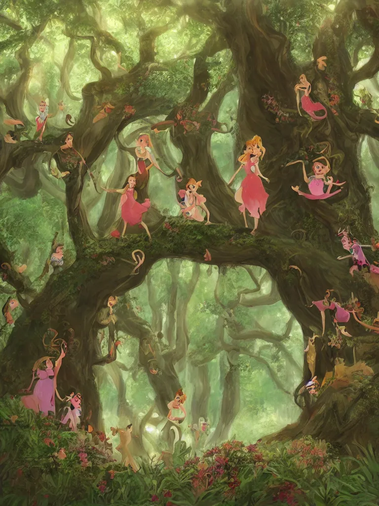 Image similar to girls in enchanted forest by disney concept artists, blunt borders, rule of thirds