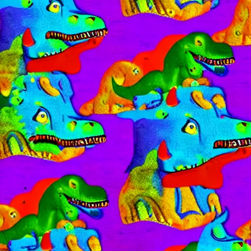 Prompt: dinosaurs on lsd