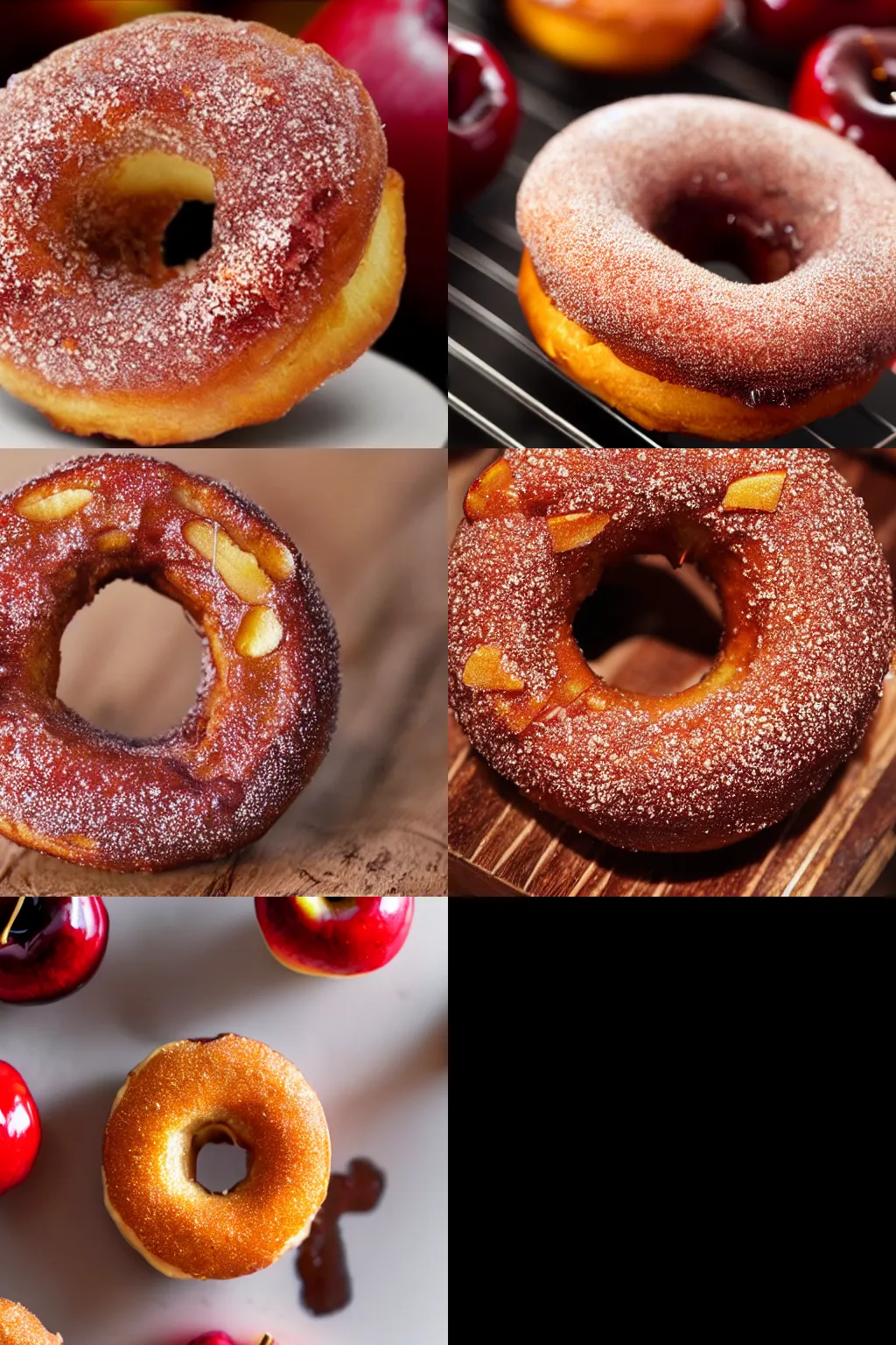 Prompt: A cinnamon apple cherry donut, 8k