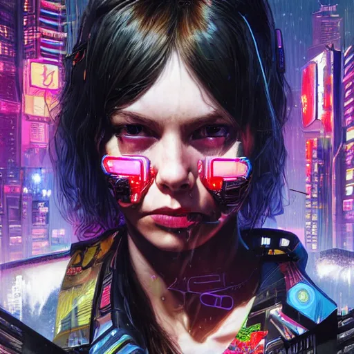 Image similar to a portrait of a neon cyberpunk young girl by sandra chevrier, detailed render, epic composition, cybernetics, 4 k realistic, cryengine, realistic shaded lighting, sharp focus, masterpiece, by matteo scalera, gary montalbano, peter elson in the style of the tokyo ghost comic