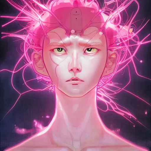 Image similar to prompt : pink lightning portrait soft light painted by james jean and katsuhiro otomo and erik jones, inspired by evangeleon anime, smooth face feature, intricate oil painting, high detail illustration, sharp high detail, manga and anime 1 9 9 9