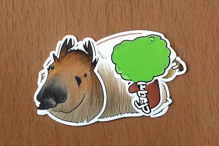 Image similar to a masterpiece illustration of a funny capybara for a sticker