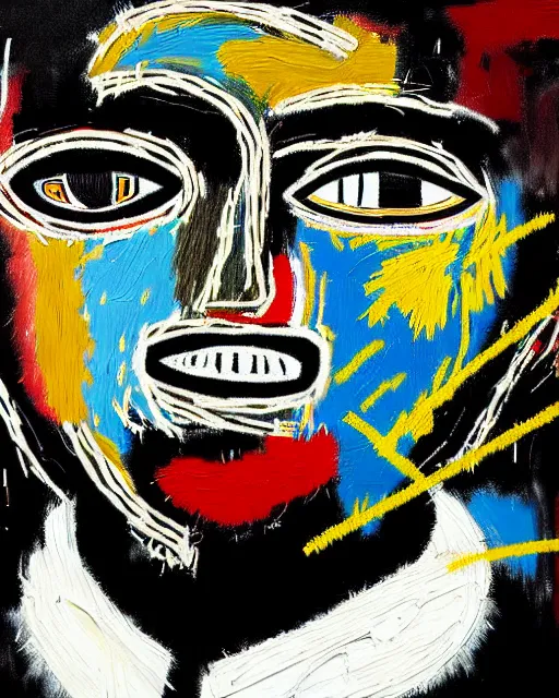 Image similar to A extremely highly detailed majestic hi-res beautiful immaculate head and shoulders award winning painting masterpiece of the face of a strong black african man by Jean-Michel Basquiat, 8k, high textures, hyper sharp, insanely detailed and intricate, super detailed, 8k HDR high quality