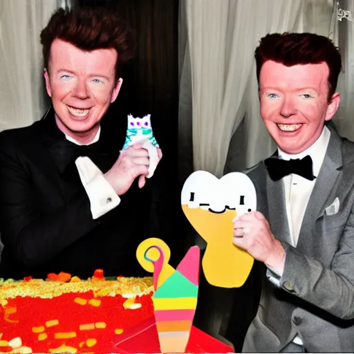 Image similar to rick astley and nyan cat getting married