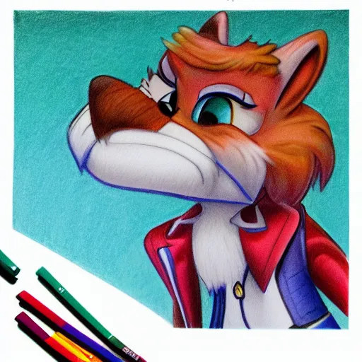 Image similar to colored Pencil drawing of cartoon furry character, highly detailed