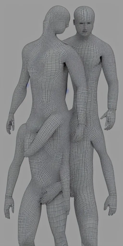 Image similar to human bodies intertwined, wireframe, perfect topology, 3 d model, ambient occlusion, 3 d mesh