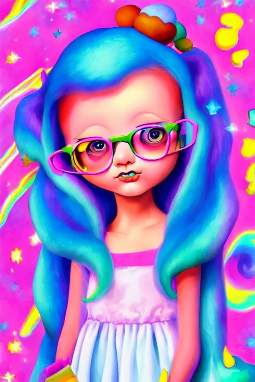 Prompt: matte sharp painting cute little girl lowbrow, painted by mark rydel artstation behance storybook lisa frank