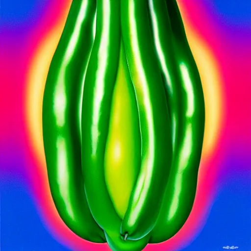 Image similar to exploding jalapeno by shusei nagaoka, kaws, david rudnick, airbrush on canvas, pastell colours, cell shaded, 8 k