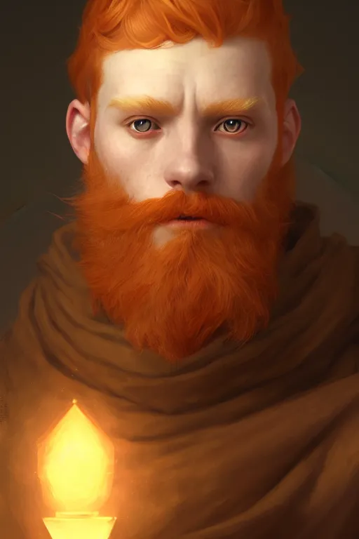 Prompt: a portrait of a ginger male wizard, illustration, soft lighting, soft details, dark mood, painting oil on canvas by Edmund Blair Leighton and Charlie Bowater octane render trending on artstation d&d characters, 4k, 8k, HD