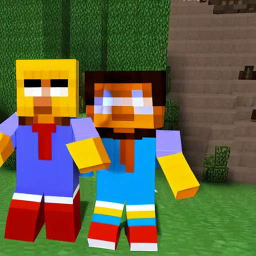 Image similar to Bert and Ernie in minecraft