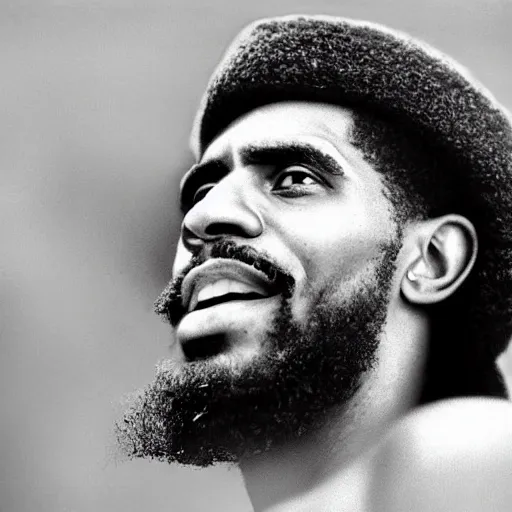 Image similar to portrait of kyrie irving, kyrie irving as che guevara, heroico, black and white, photograph by alberto korda, inspiring, dignifying, national archives