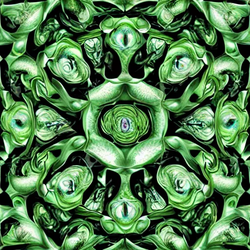 Image similar to fractal rosebuds flowing around a green dragon