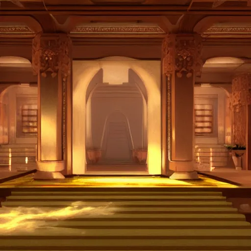 Image similar to the grand entrance, art by kotaro chiba, volumetric lighting